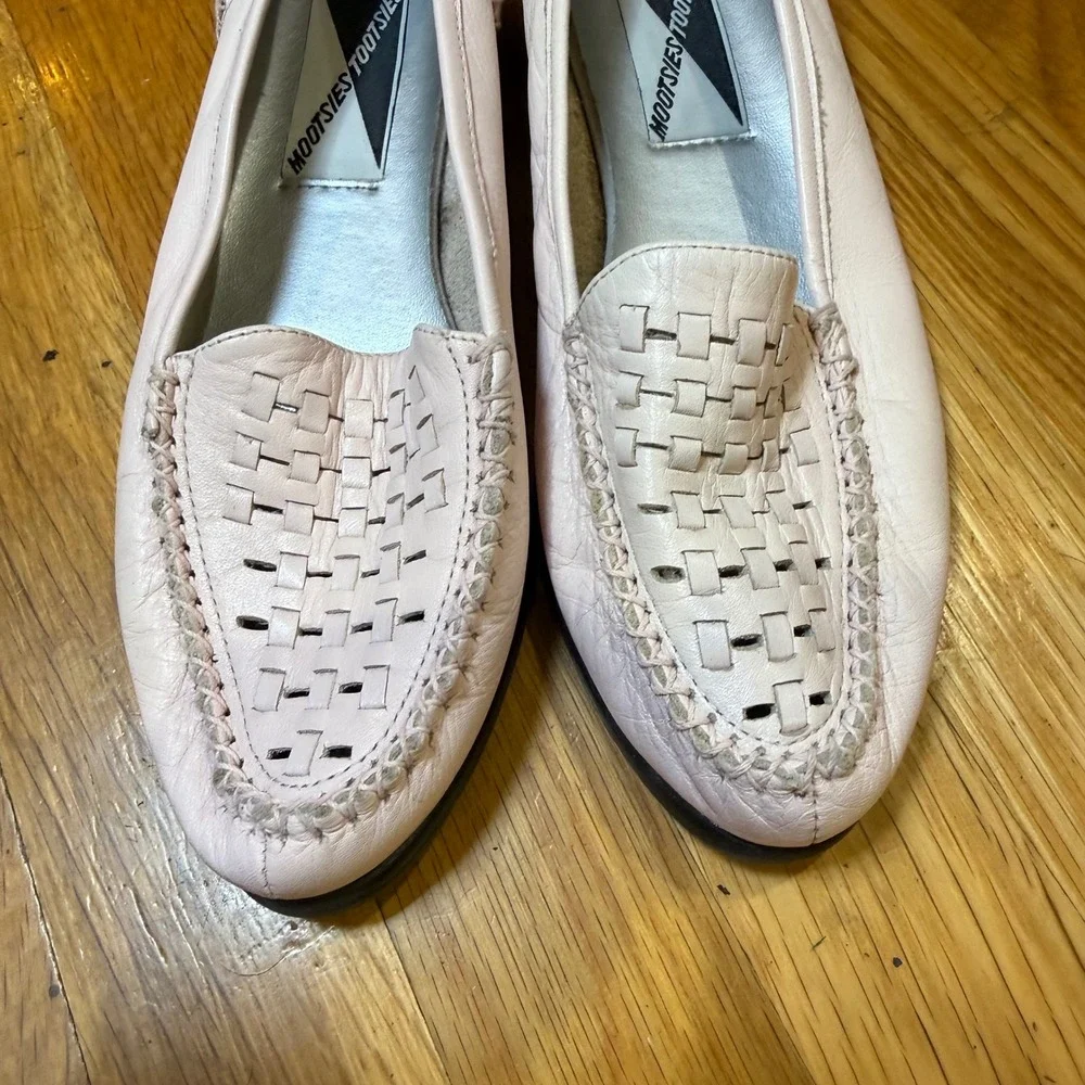 Mootsies Tootsies Country Mini Moc Pink‎ Woven Leather Loafers Flats Womens 8M